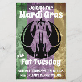 Mardi Gras Fat Dinsdag Paarse goudkreeft Flyer