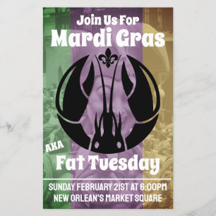 Mardi Gras Fat Dinsdag Paarse goudkreeft Flyer