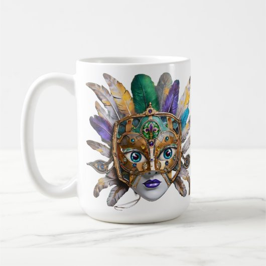 Mardi Gras Feather and Metal Mask Koffiemok (Links)
