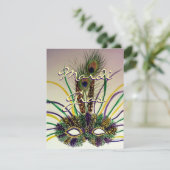 Mardi Gras Feather Mask Gepersonaliseerd Party Inv Kaart (Staand voorkant)