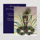 Mardi Gras Feather Mask Gepersonaliseerd Party Inv Kaart (Voorkant / Achterkant)