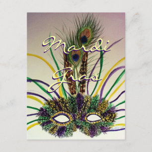 Mardi Gras Feather Mask Gepersonaliseerd Party Inv Kaart