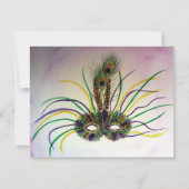 Mardi Gras Feather Mask Invitation of Invites Kaart (Voorkant)