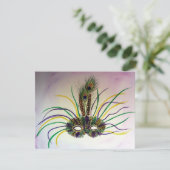 Mardi Gras Feather Mask Invitation of Invites Kaart (Staand voorkant)