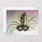 Mardi Gras Feather Mask Invitation of Invites Kaart (Voorkant / Achterkant)