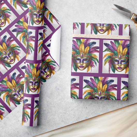 Mardi Gras Feather Mask Kleurrijke Giftwrap Cadeaupapier
