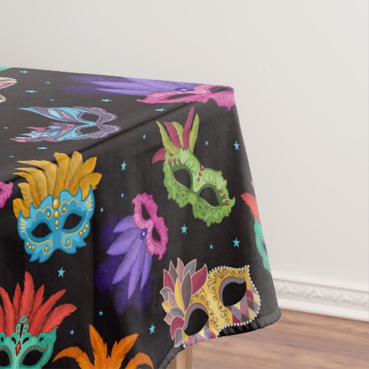 Mardi Gras Feather Mask Paars Green Blue Star Tafelkleed (Voorbeeld)