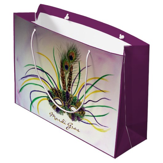 Mardi Gras Feather Mask Party Favor Gift Bags Large Cadeautasje (Achterkant Gekanteld)