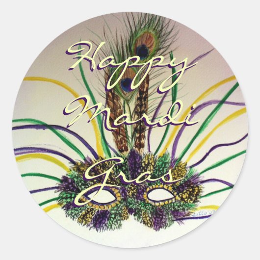 Mardi Gras Feather Mask Personalized Seal Stickers (Voorkant)