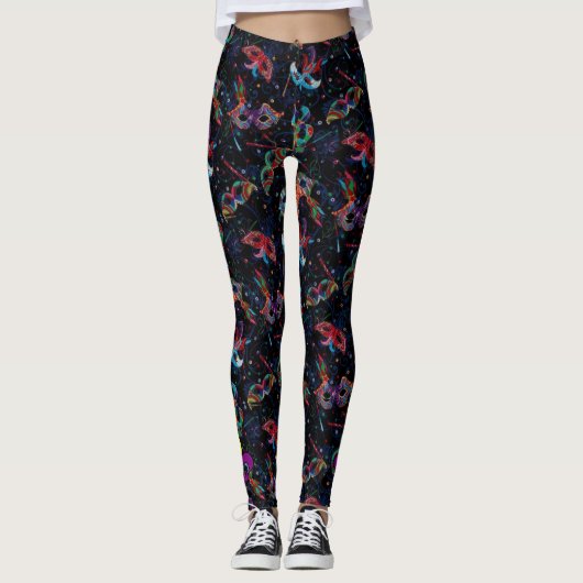 Mardi Gras Feather maskeert Leggings van vrouwen (Voorkant)