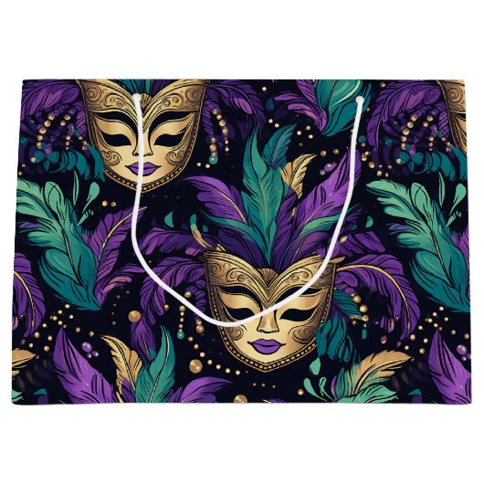 Mardi Gras Feathers And Mask Groot Cadeauzakje (Voorkant)