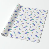 Mardi Gras Feathers en Fleur de Lis Pattern Cadeaupapier (Uitgerold)