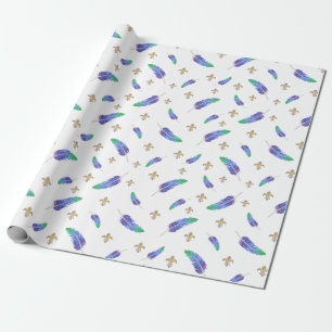 Mardi Gras Feathers en Fleur de Lis Pattern Cadeaupapier
