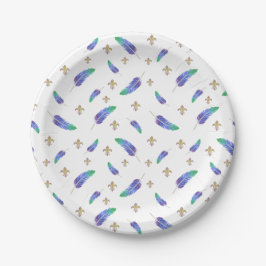 Mardi Gras Feathers en Fleur de Lis Pattern Papieren Bordje