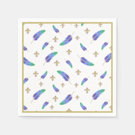 Mardi Gras Feathers en Fleur de Lis Pattern Servet