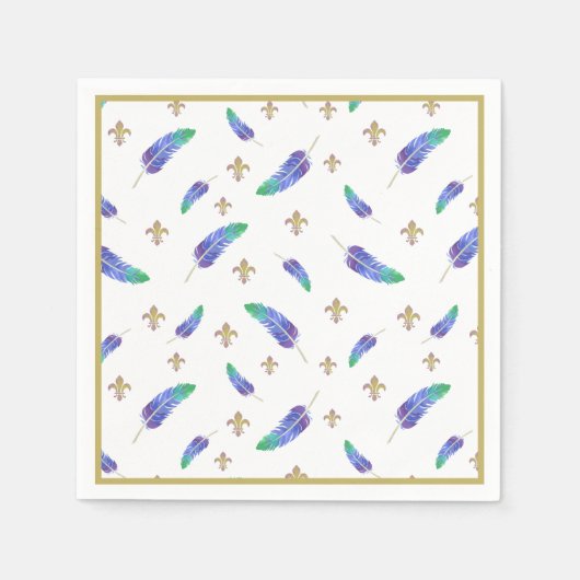 Mardi Gras Feathers en Fleur de Lis Pattern Servet (Voorkant)