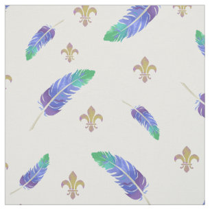 Mardi Gras Feathers en Fleur de Lis Pattern Stof