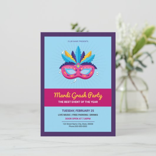 Mardi Gras-feest uitnodiging (Staand voorkant)