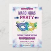 Mardi Gras-feest uitnodiging (Voorkant / Achterkant)