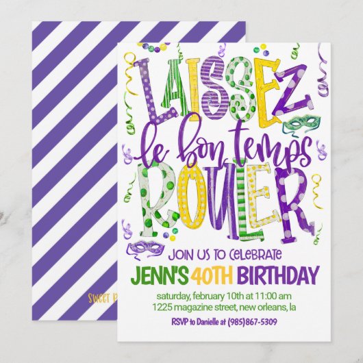 Mardi Gras Feest Uitnodiging (Voorkant / Achterkant)