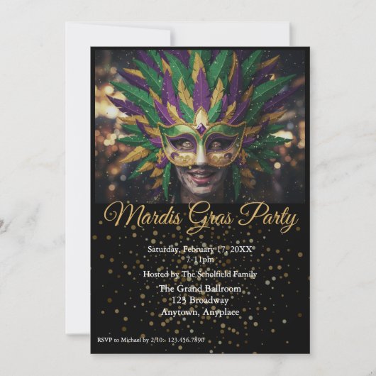 Mardi Gras-feest uitnodiging (Voorkant)