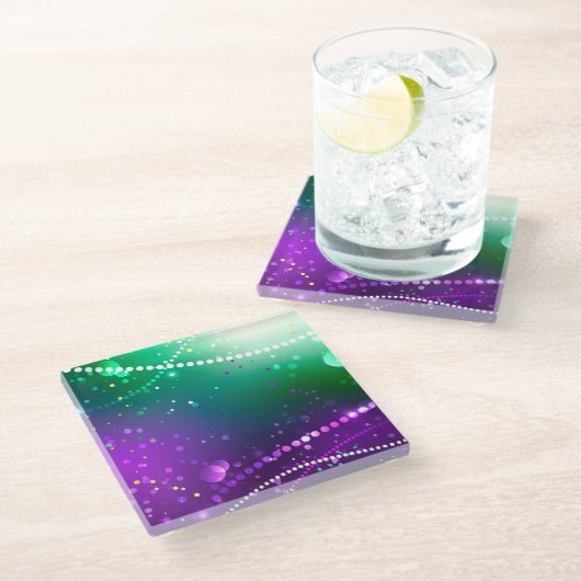 Mardi Gras Feestelijke Paarse Achtergrond Glazen Onderzetter (Schuin)