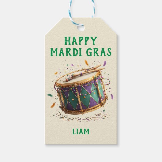Mardi Gras Feestelijke Trommel Cadeaulabel (Voorkant)