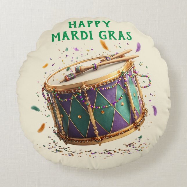 Mardi Gras Feestelijke Trommel Rond Kussen (Voorkant)