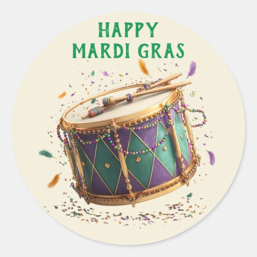 Mardi Gras Feestelijke Trommel Ronde Sticker (Voorkant)