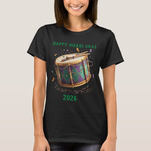 Mardi Gras Feestelijke Trommel T-shirt (Voorkant)
