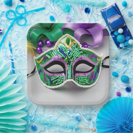 Mardi Gras Feestmasker en kralen Papieren Bordje (Feest)