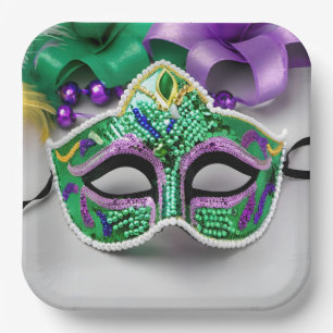 Mardi Gras Feestmasker en kralen Papieren Bordje