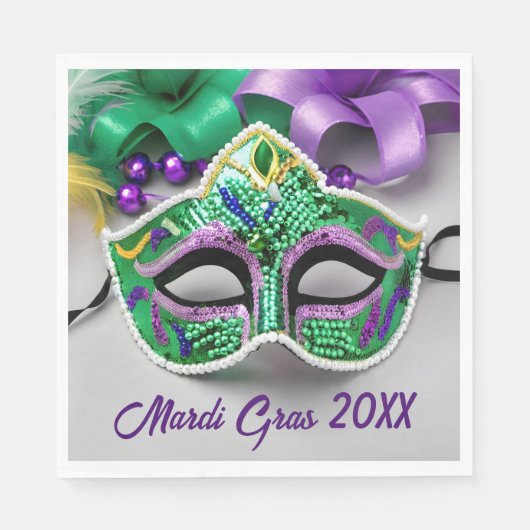Mardi Gras Feestmasker en kralen Servet (Voorkant)