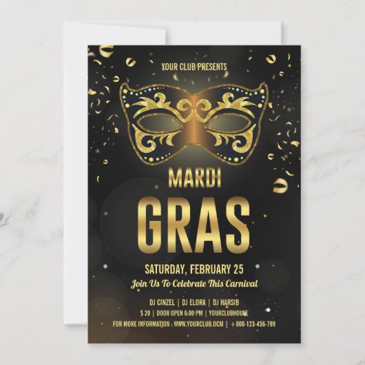 Mardi Gras-feestuitnodiging Kaart (Voorkant)