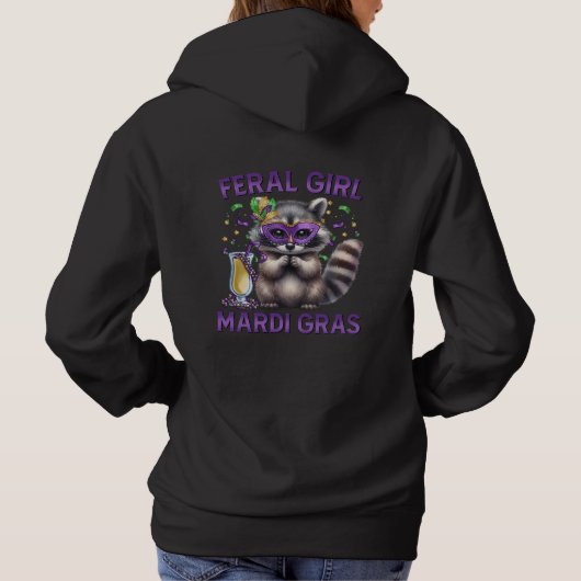 Mardi Gras Feral Girl Raccoon Pullover Hoodie (Achterkant)