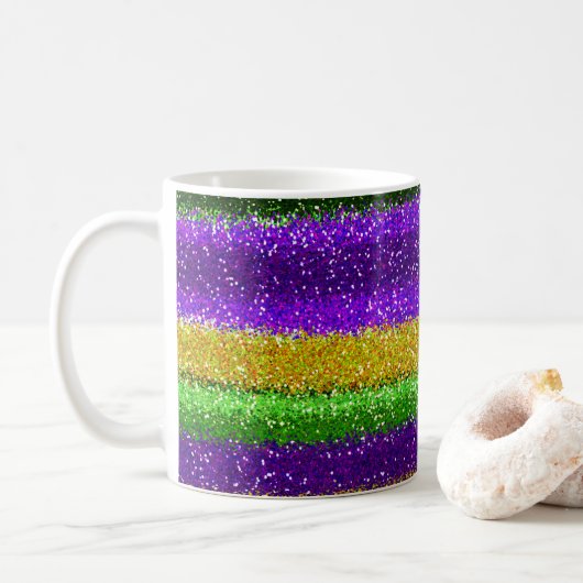 Mardi Gras Fest Deep Paars Yellow Green Glitter Koffiemok (Met donut)