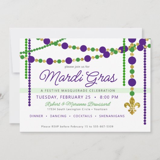 Mardi Gras Festive Carnival Invitation Kaart (Voorkant)