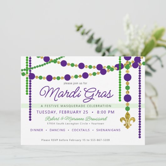 Mardi Gras Festive Carnival Invitation Kaart (Staand voorkant)