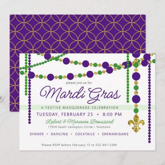 Mardi Gras Festive Carnival Invitation Kaart (Voorkant / Achterkant)