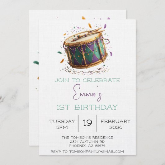 Mardi Gras Festive Drum Birthday Kaart (Voorkant / Achterkant)