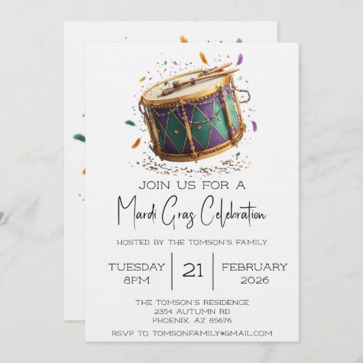 Mardi Gras Festive Drum Celebration Kaart (Voorkant / Achterkant)
