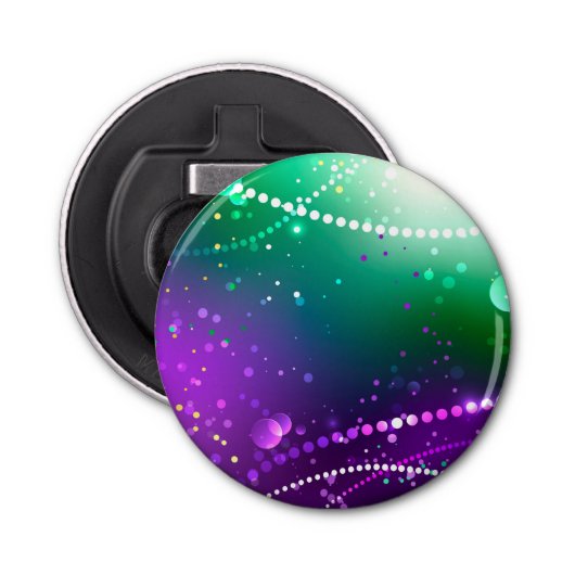 Mardi Gras Festive Paarse Achtergrond Button Flesopener (Voorkant)