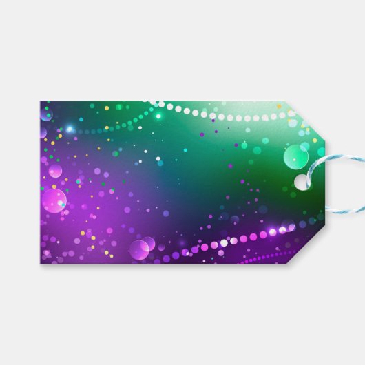 Mardi Gras Festive Paarse Achtergrond Cadeaulabel (Voorkant (Horizontaal))