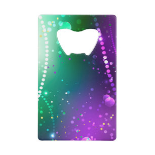 Mardi Gras Festive Paarse Achtergrond Creditkaart Flessenopener