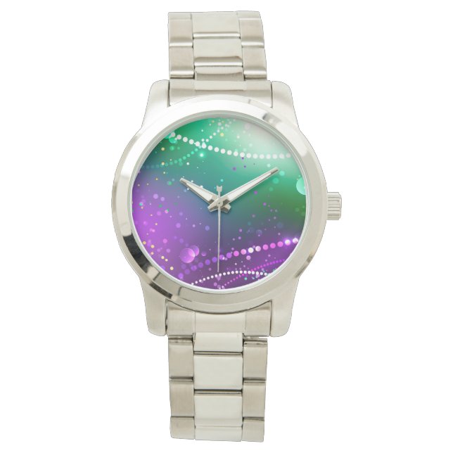 Mardi Gras Festive Paarse Achtergrond Horloge (Voorkant)