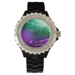 Mardi Gras Festive Paarse Achtergrond Horloge