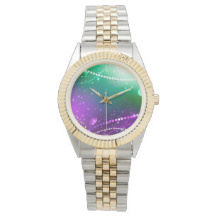 Mardi Gras Festive Paarse Achtergrond Horloge