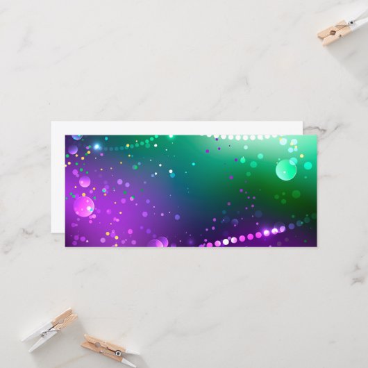 Mardi Gras Festive Paarse Achtergrond Kaart (Voorkant / Achterkant in situ)