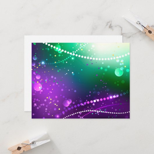 Mardi Gras Festive Paarse Achtergrond Kaart (Voorkant / Achterkant in situ)