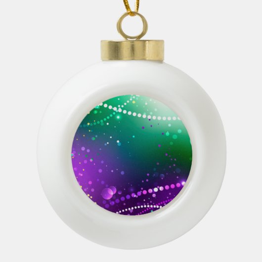 Mardi Gras Festive Paarse Achtergrond Keramische Bal Ornament (Voorkant)